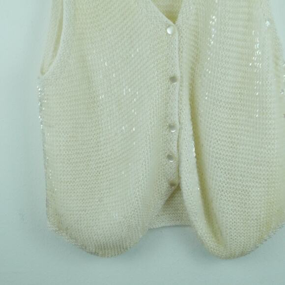 Womens Large Sweater Vest Sequin Wool Blend Boho Cottagecore Cream Grannycore - Picture 5 of 8